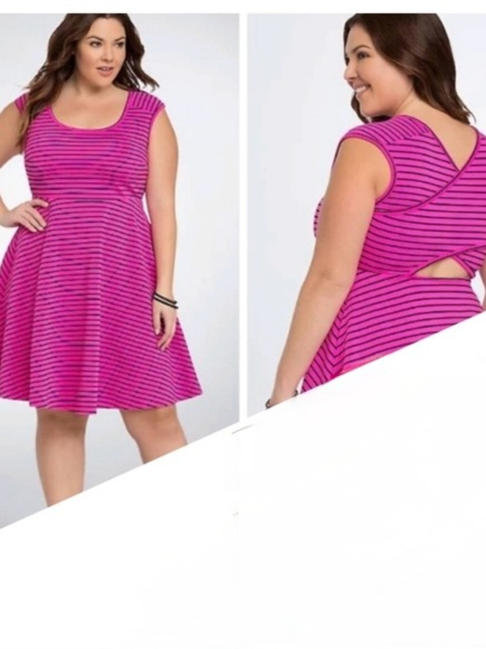 Torrid Hot Pink And Black Cross Back Sun Dress Size 1 Fit & Flare Skater B13